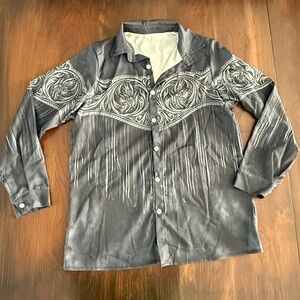 Black Western Button-Up Shirt with Patterned Sleeves